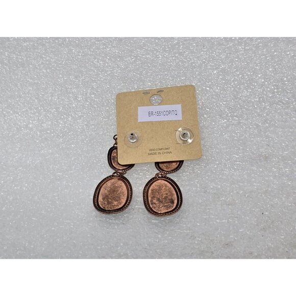 Faux Turquoise & Copper Tone Dangle Earrings Teardrop Boho Style Western - Picture 2 of 2